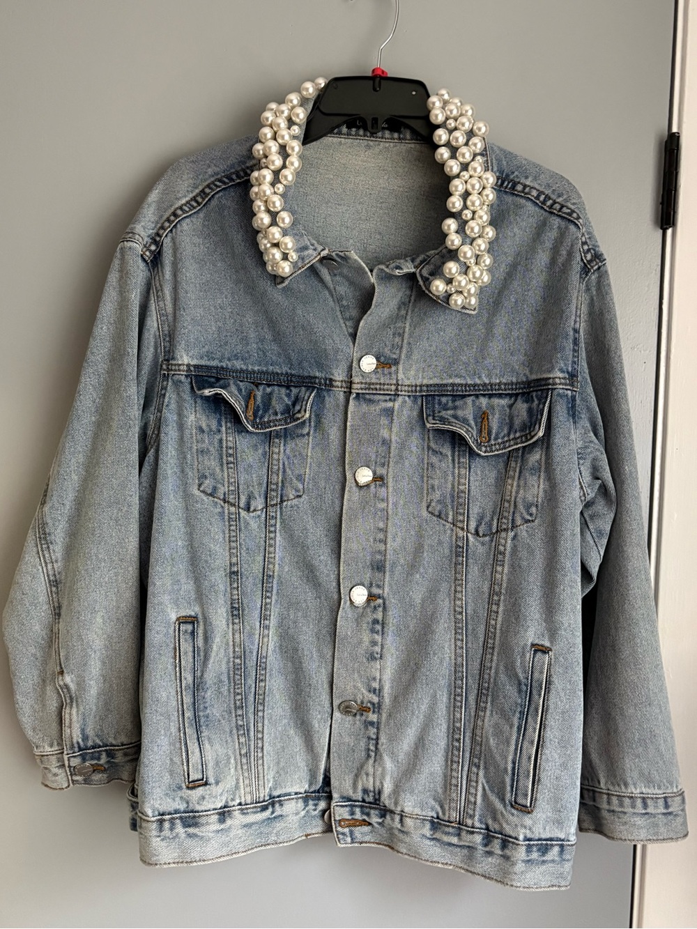 Lea & Viola Pearl-Trim Light Blue Denim Jacket